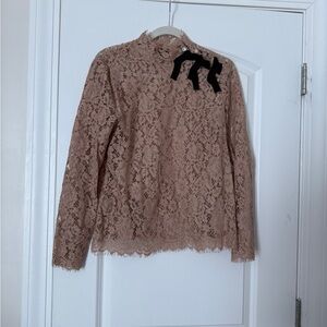 Jcrew Lace Mock Neck Long Sleeve Top in Taupe